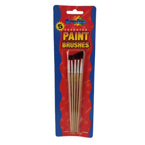 Verfkwastenset op kaart Grafix 5 assorted Paint Brushes 